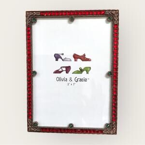 Olivia & Gracie NEW Decorative Frame Red & Green Faux Gemstones Holiday